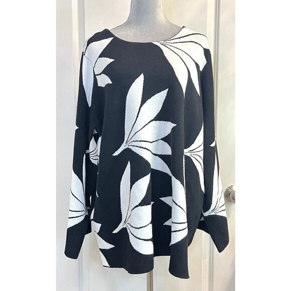 Premise Crew Neck Floral Knit Sweater Bell Sleeve 3X Grannycore Cottage - Picture 1 of 9